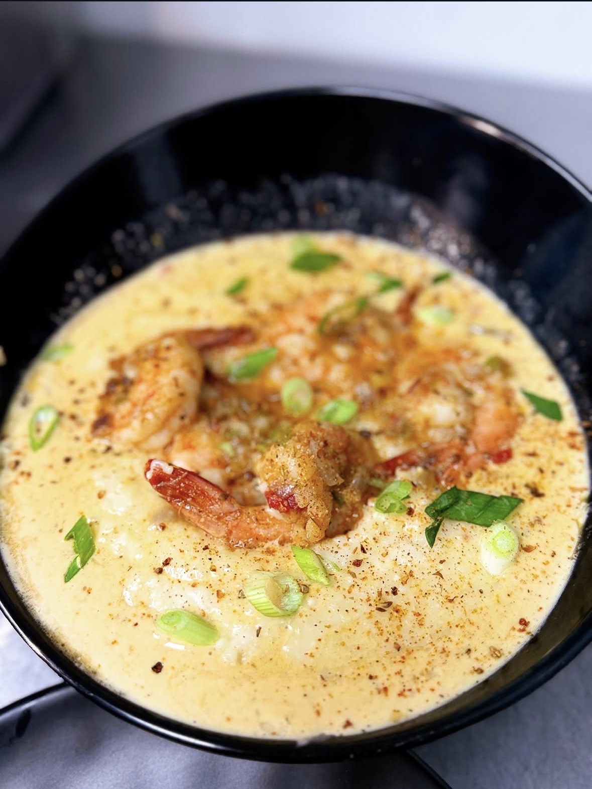 Shrimp and grits from the weekend brunch menu at The Greedy Lion, Houston